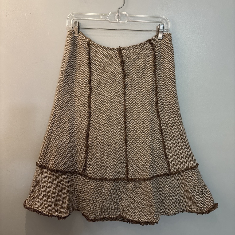 Ann Taylor Loft Women's Skirt Size 8 Herringbone Silk & Wool Blend Flare Lined